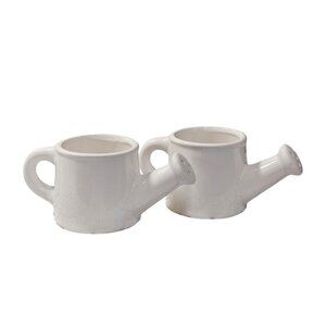 Set Of 2 Miniature Ceramic Watering Plant Pots White Approx 5" W x 2.5" T